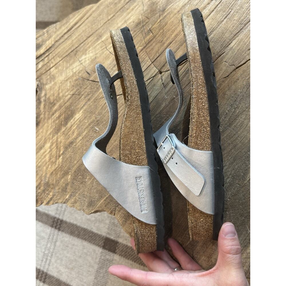 Birkenstock Gizeh Silver Thong Sandals 39 Women’s 8 Regular Leather Metallic - Picture 6 of 8